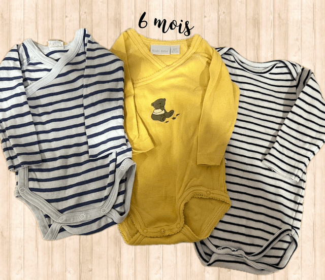 Lot de 3 bodys, coton, 6 mois 
