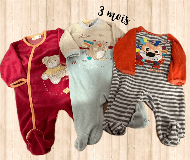 Lot de 3 pyjamas, velours 